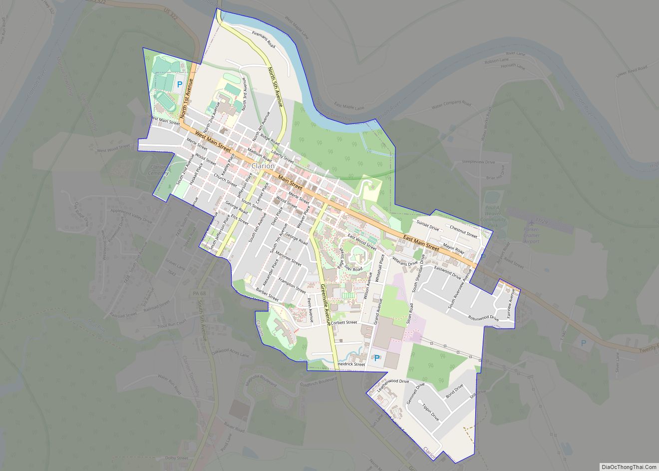 Map of Clarion borough, Pennsylvania