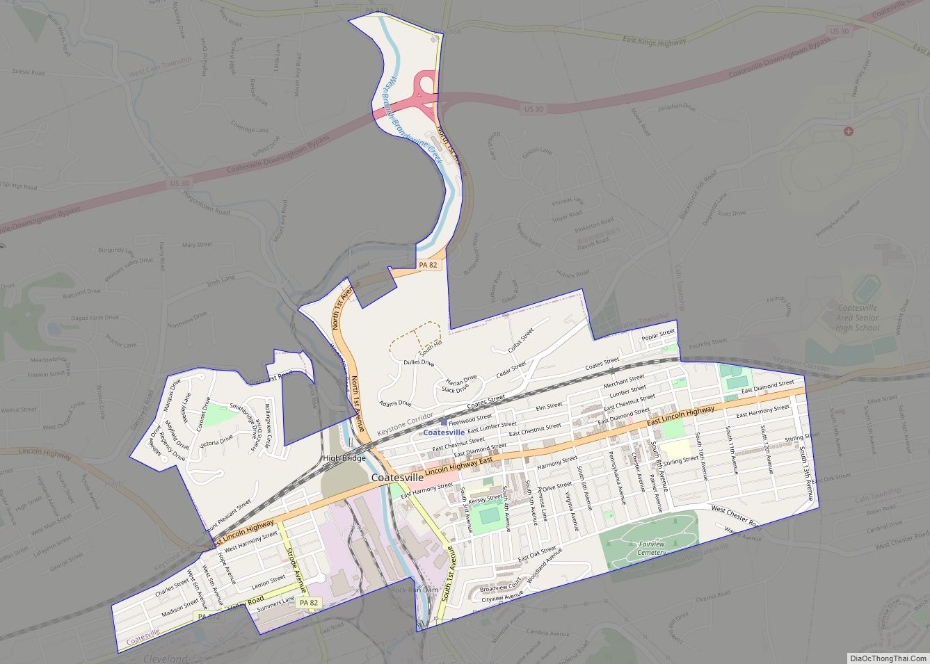 Map of Coatesville city, Pennsylvania