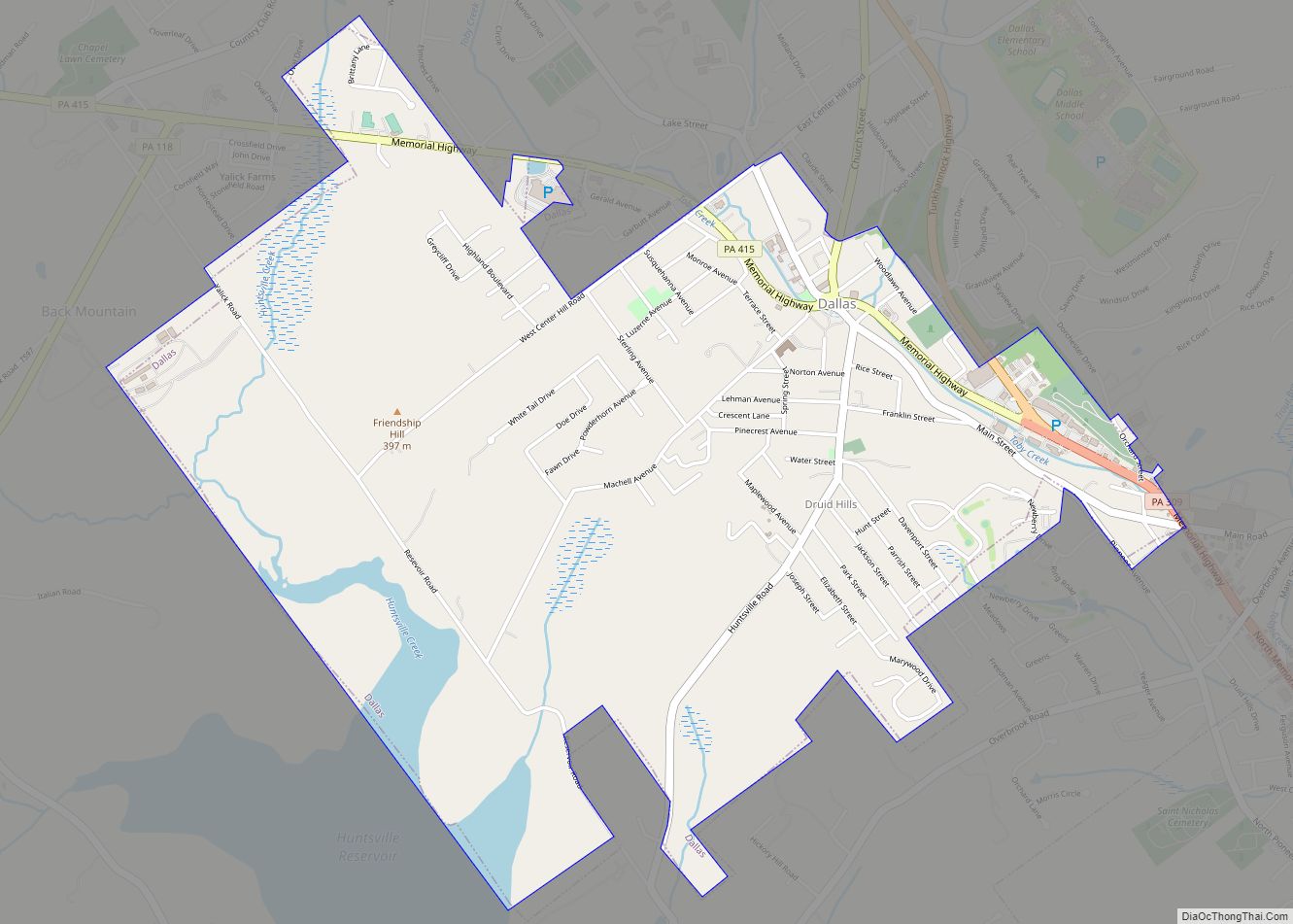 Map of Dallas borough, Pennsylvania