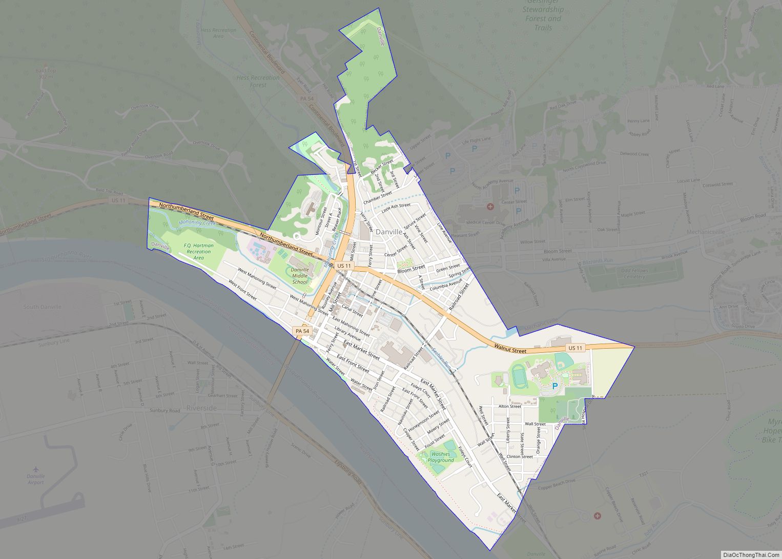 Map of Danville borough, Pennsylvania