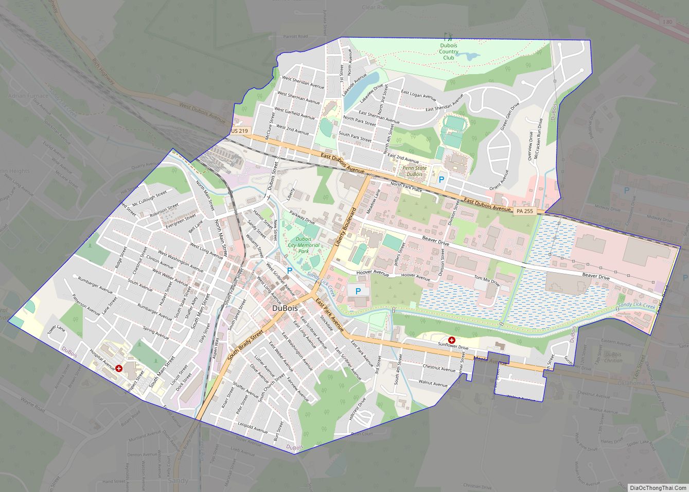 Map of DuBois city, Pennsylvania