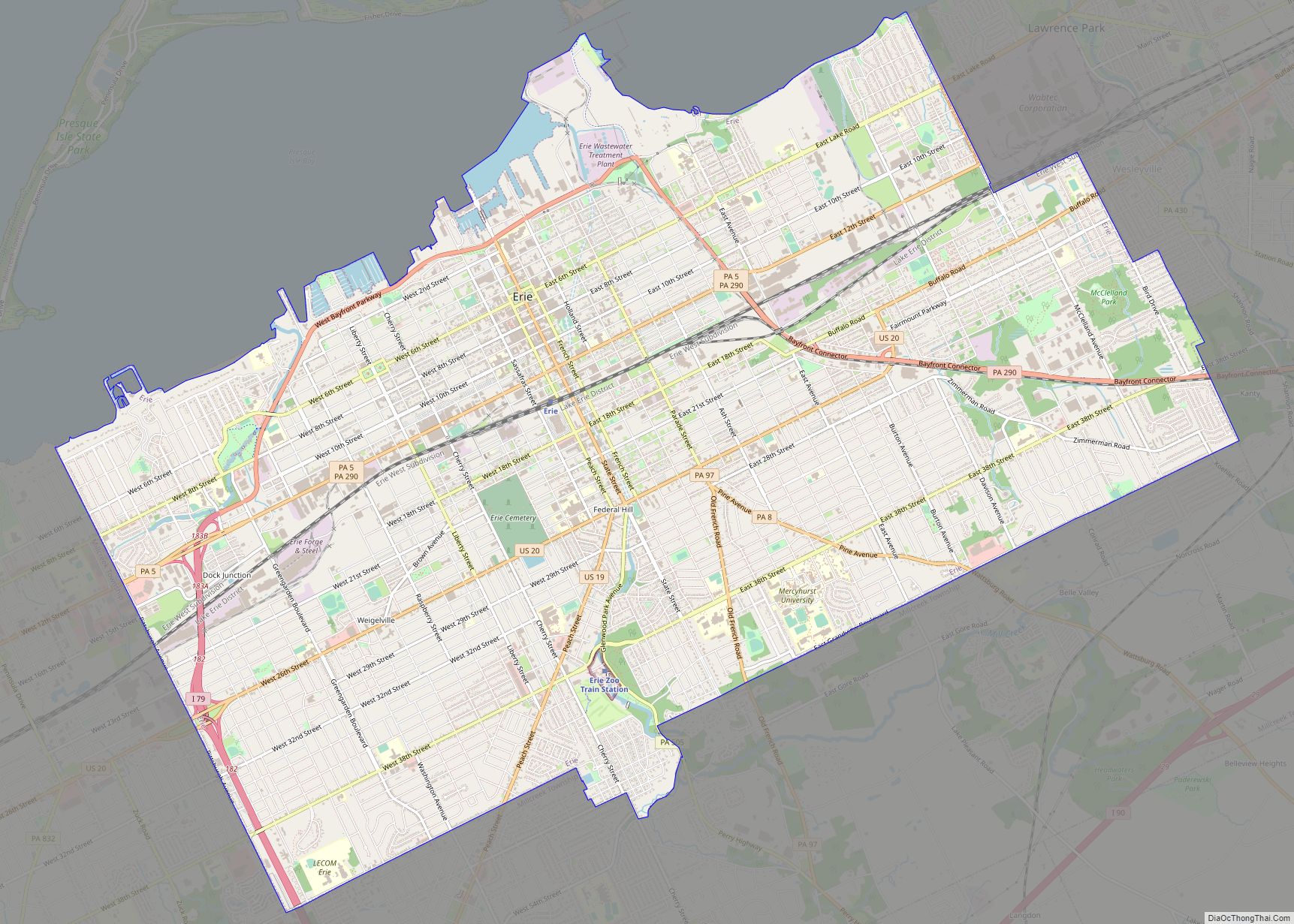 Map of Erie city, Pennsylvania
