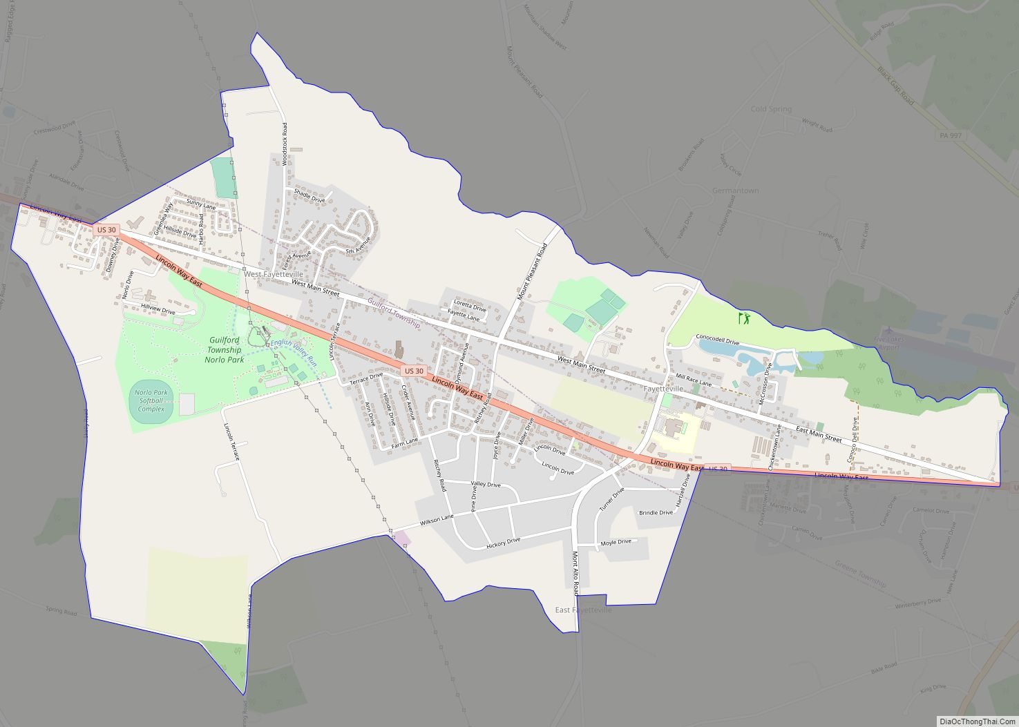 Map of Fayetteville CDP, Pennsylvania