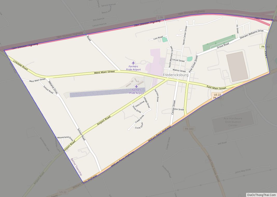 Map of Fredericksburg CDP, Pennsylvania