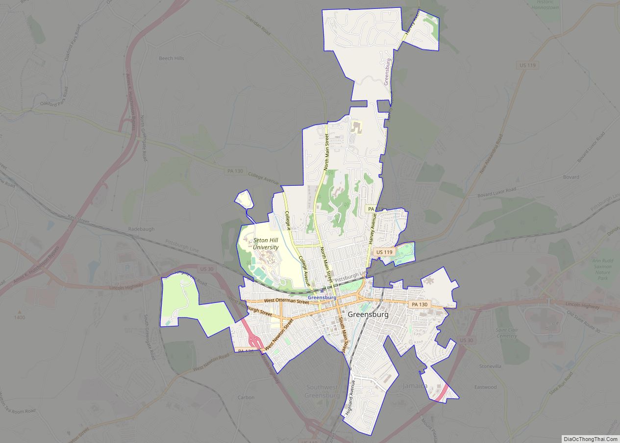 Greensburg ở đâu? Bản đồ thành phố Greensburg, Pennsylvania