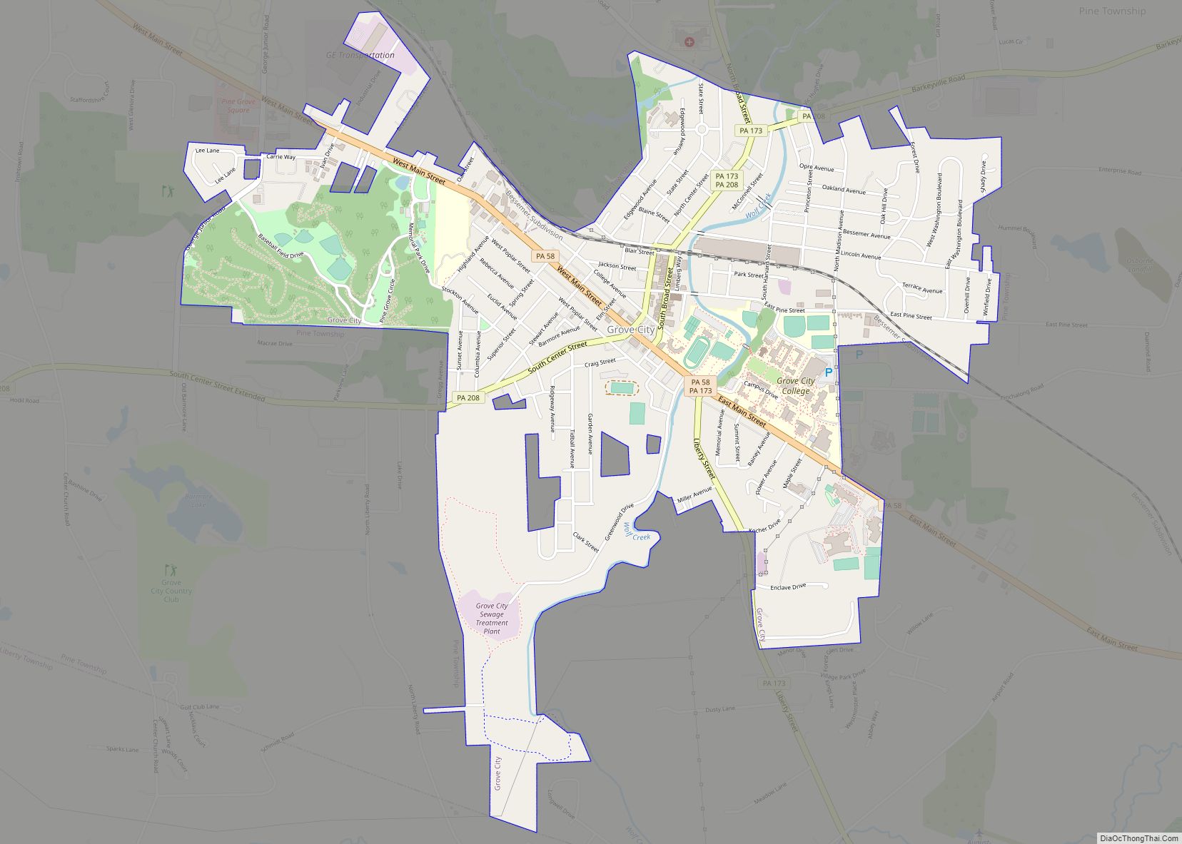Map of Grove City borough, Pennsylvania