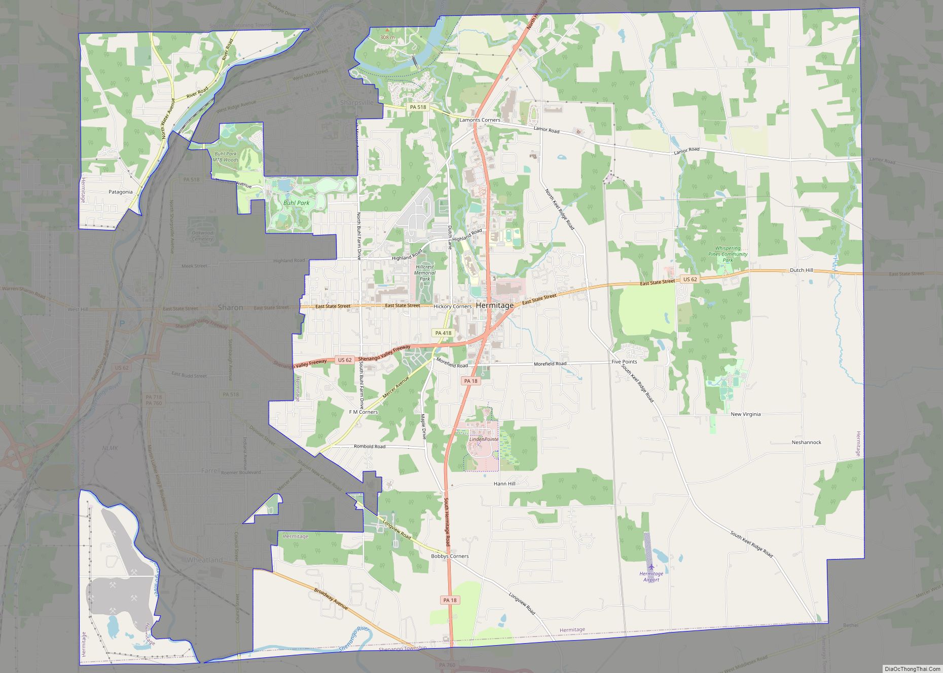 Map of Hermitage city, Pennsylvania