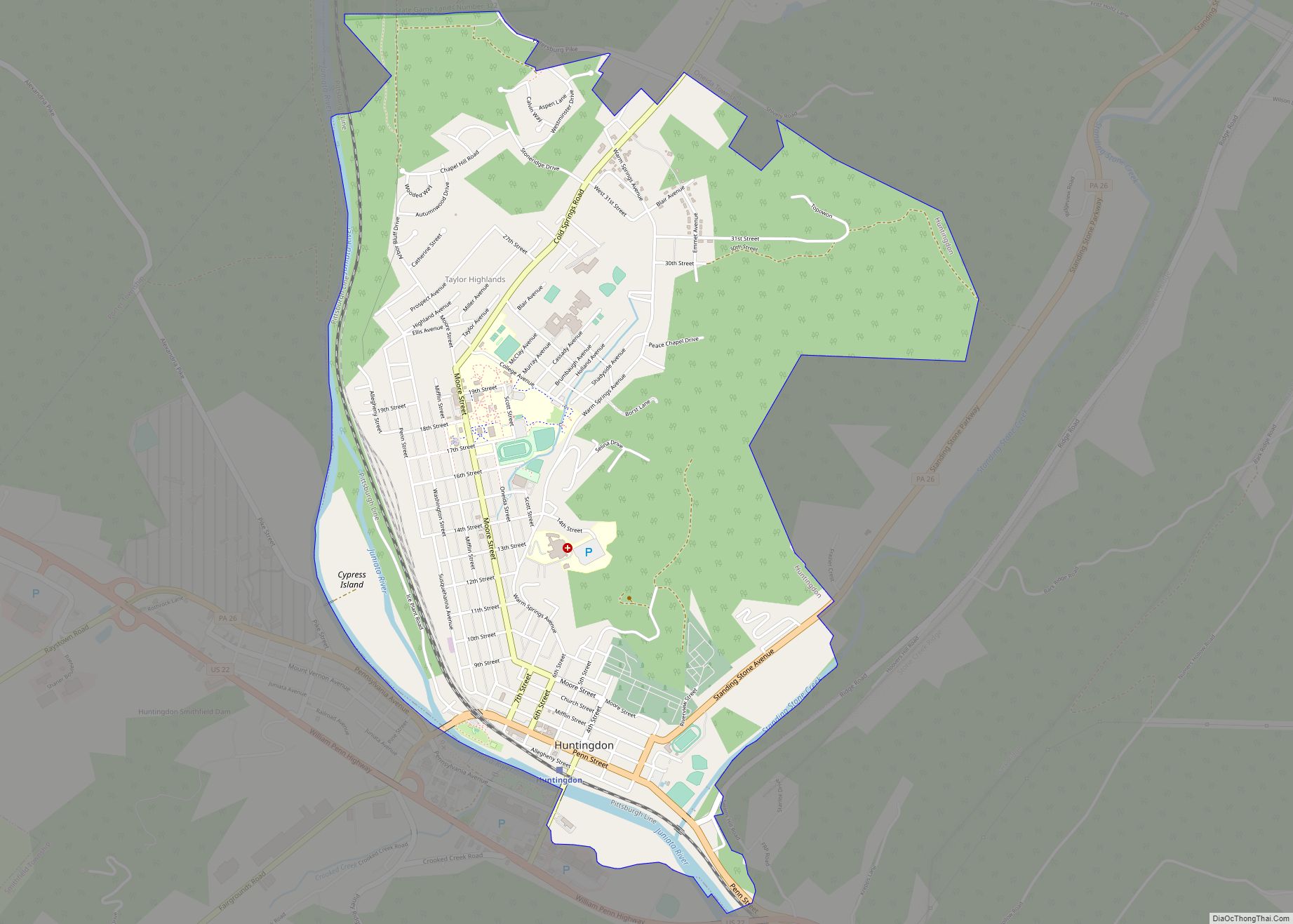 Map of Huntingdon borough, Pennsylvania