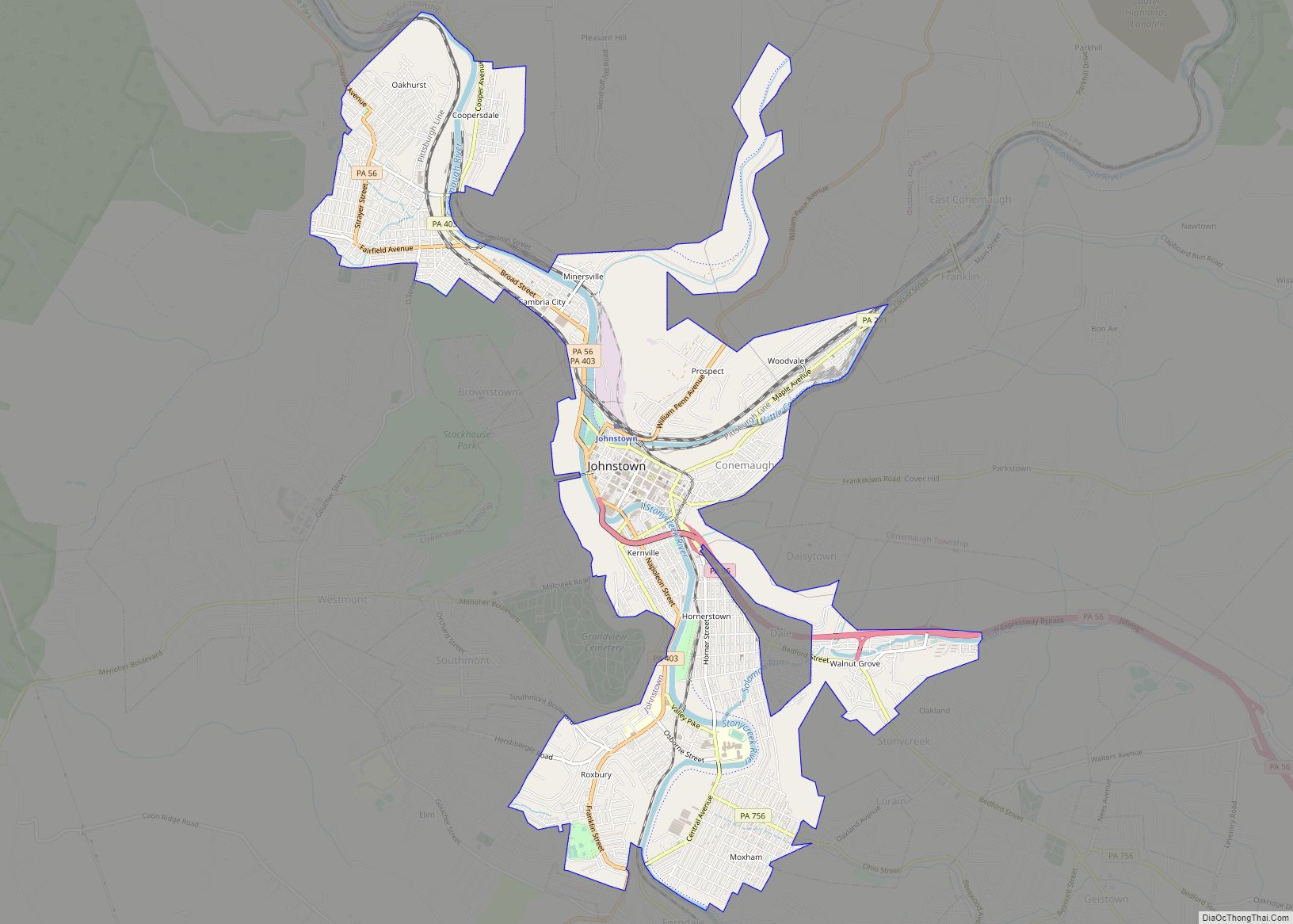 Map Of Johnstown City Pennsylvania Thong Thai Real   Johnstown 