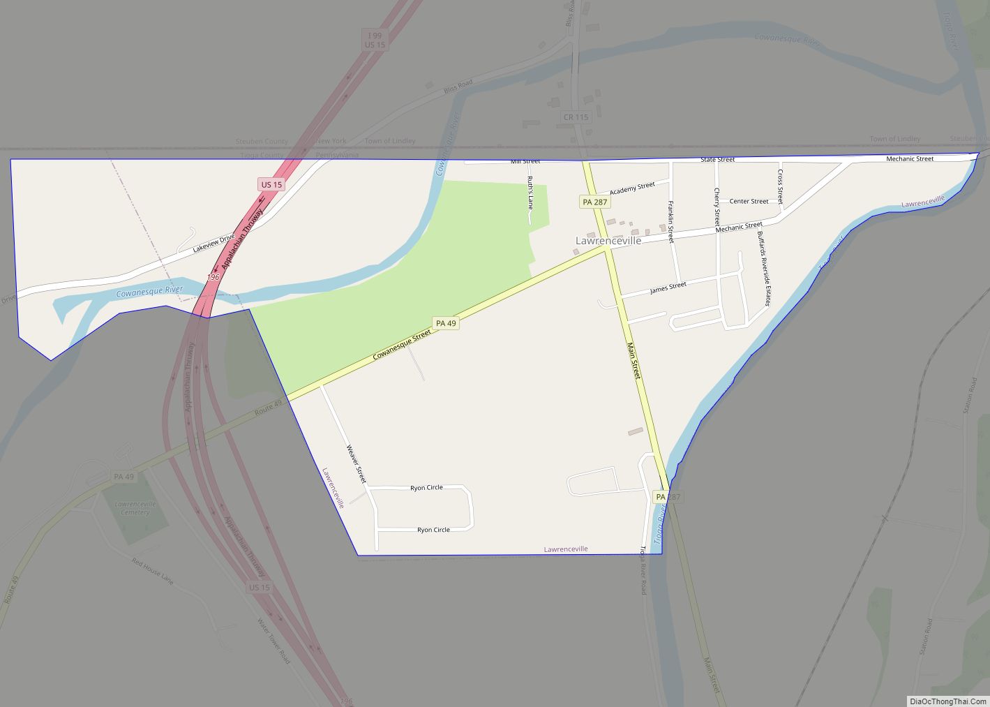 Map of Lawrenceville borough, Pennsylvania