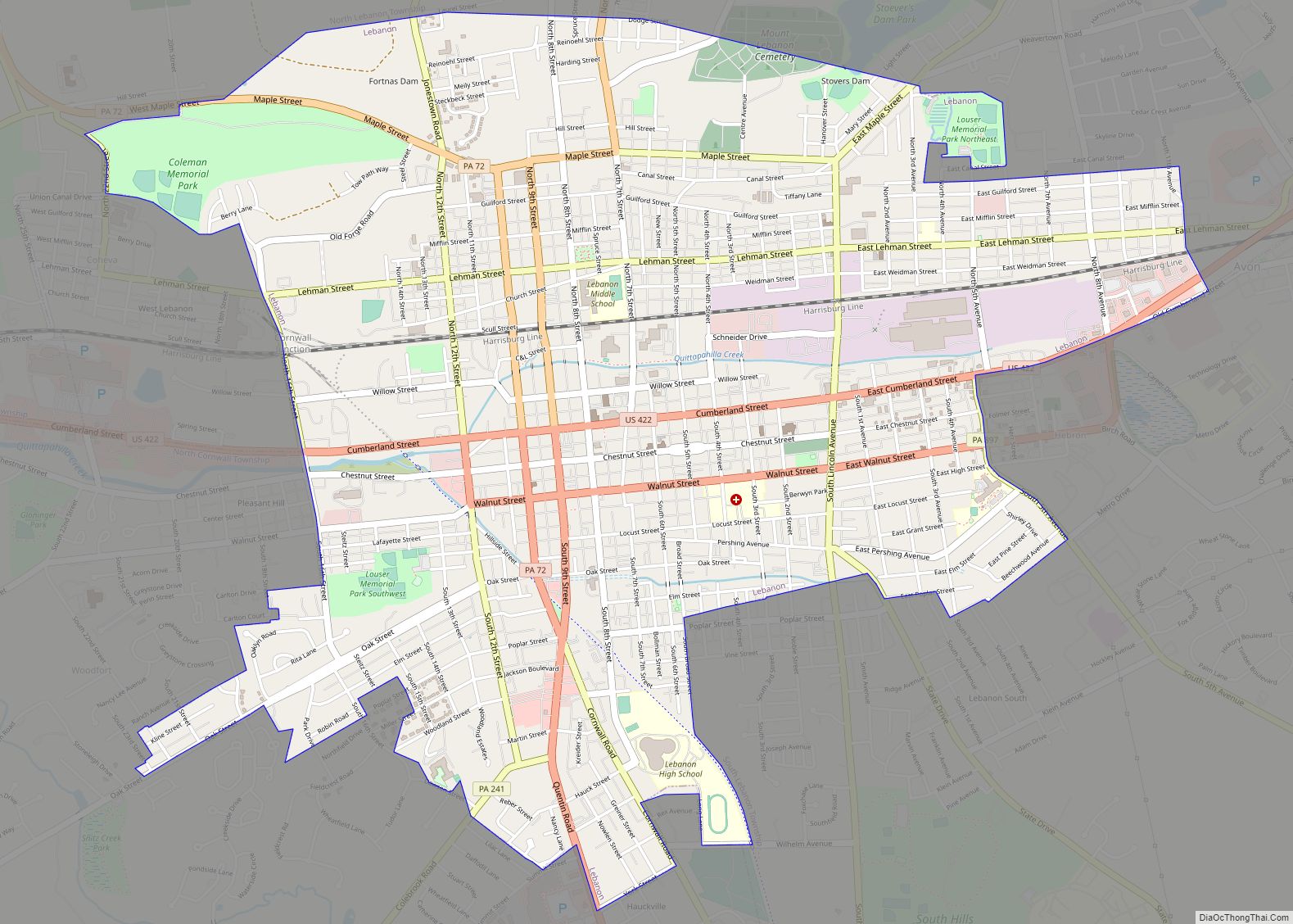 Map of Lebanon city, Pennsylvania