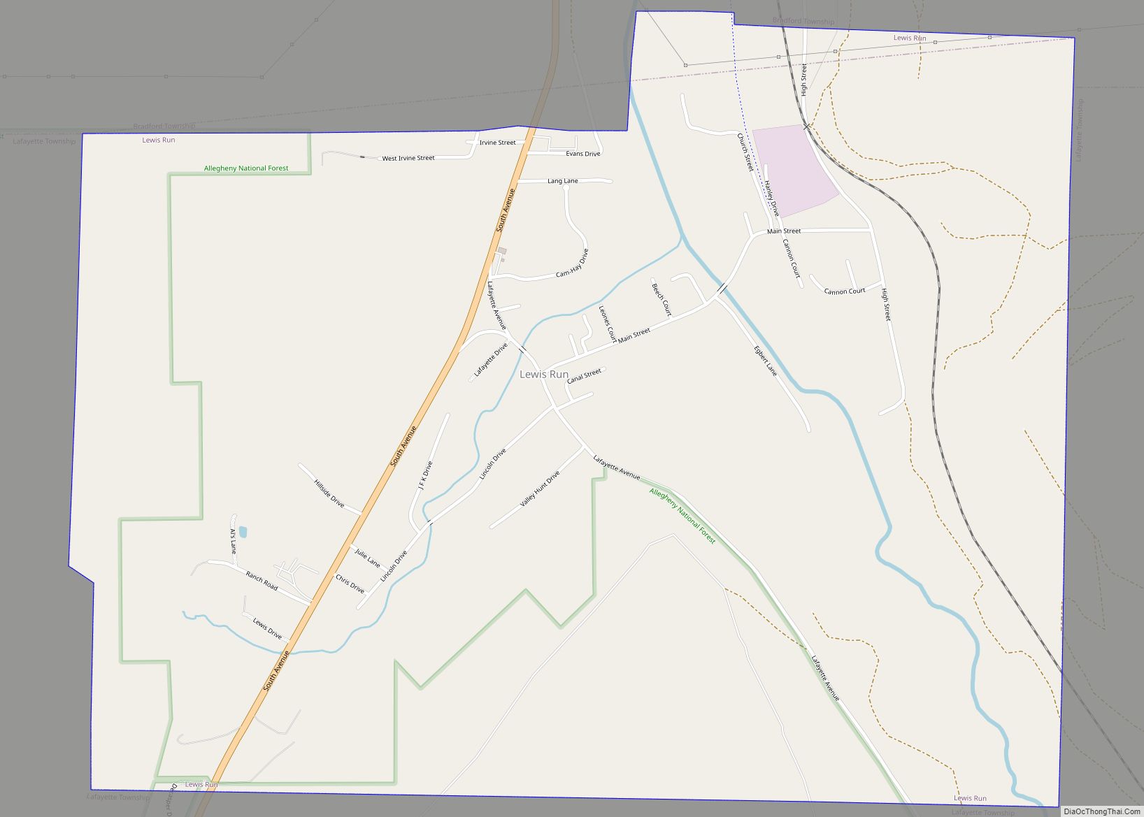 Map of Lewis Run borough