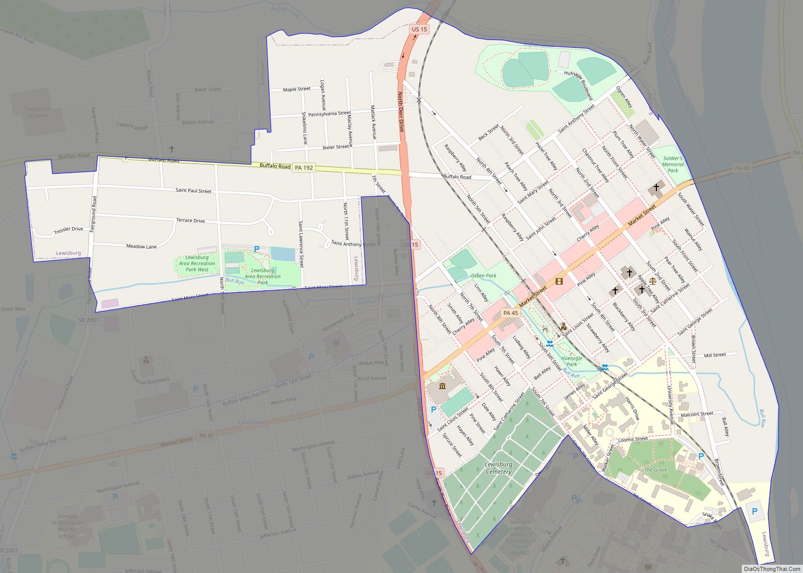 Map of Lewisburg borough, Pennsylvania