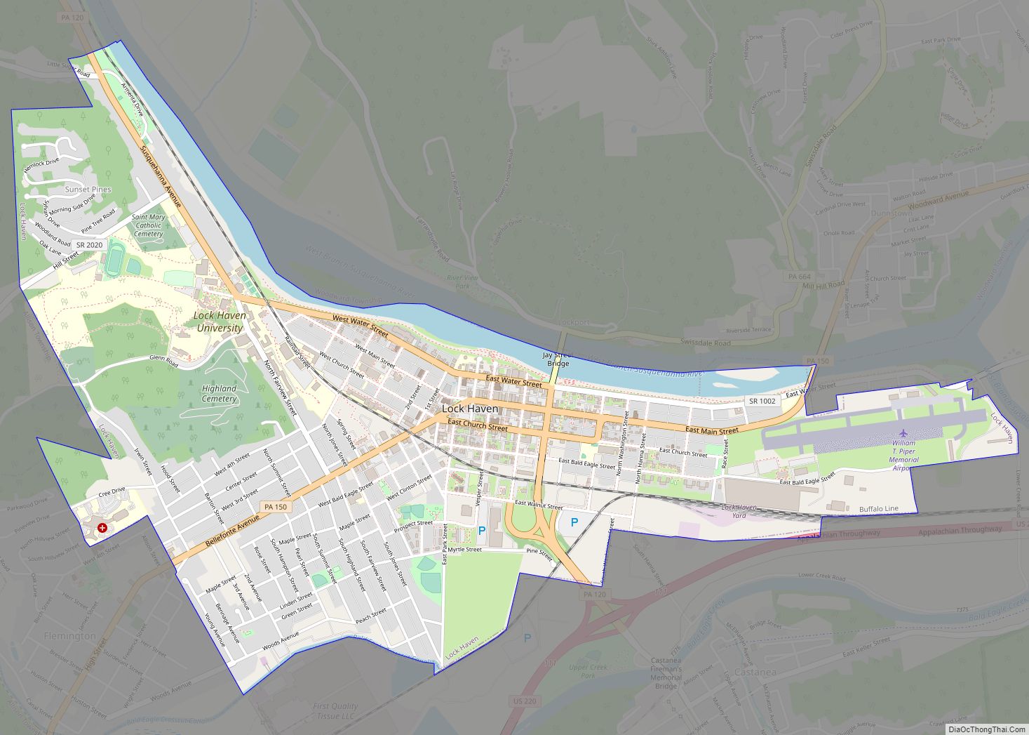 Map of Lock Haven city