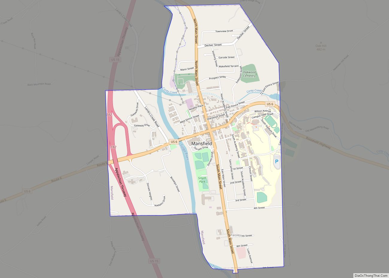 Map of Mansfield borough, Pennsylvania