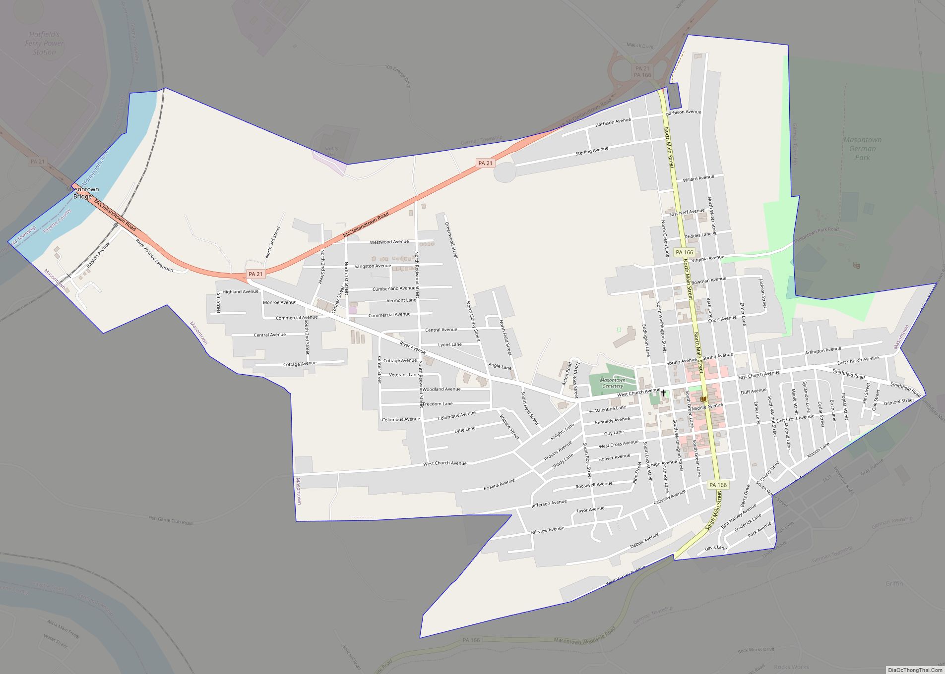 Map of Masontown borough, Pennsylvania