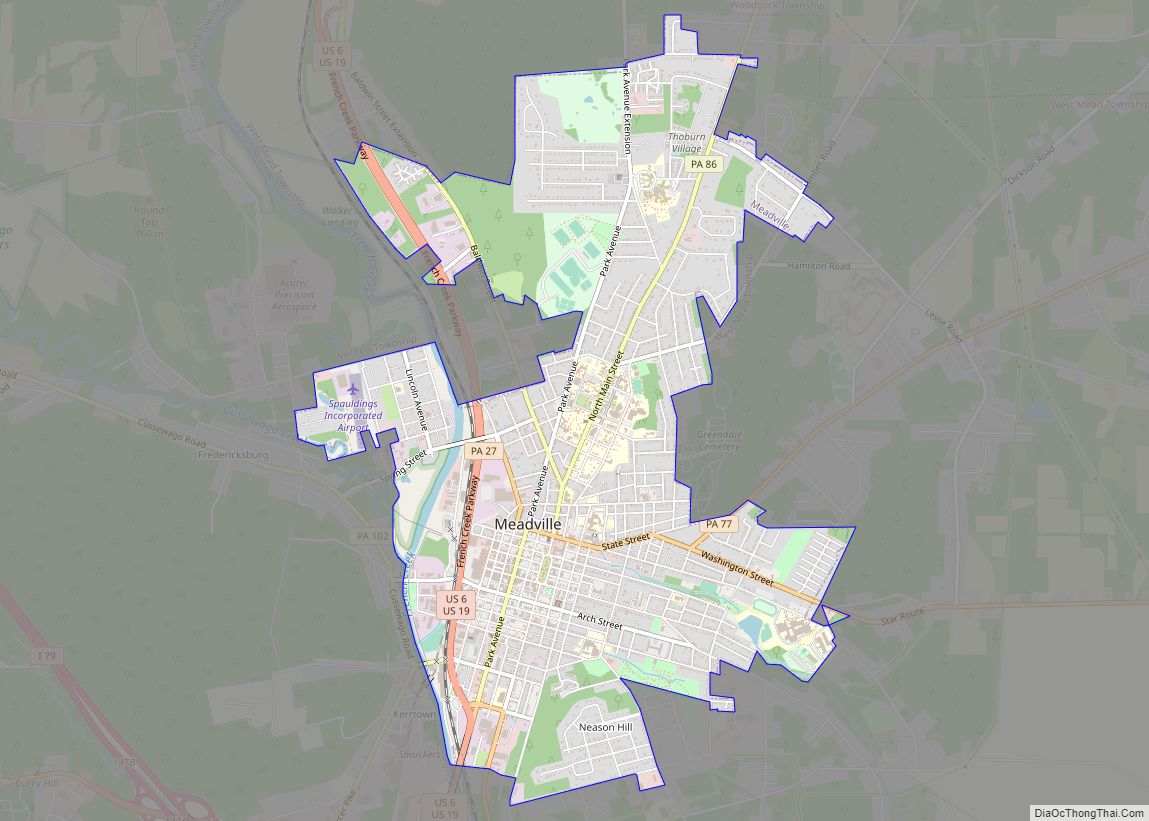 Map of Meadville city, Pennsylvania