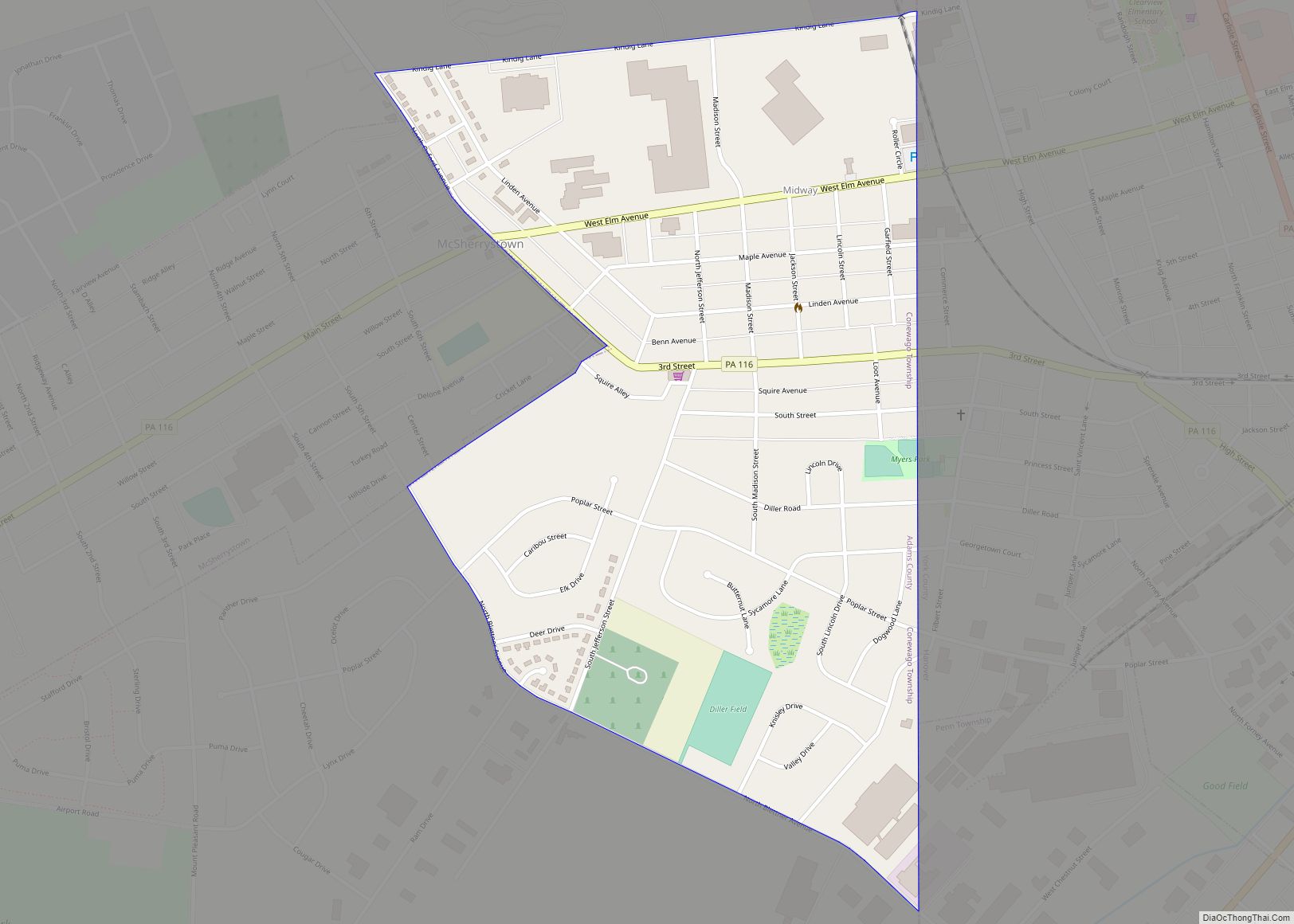 Map of Midway CDP, Pennsylvania