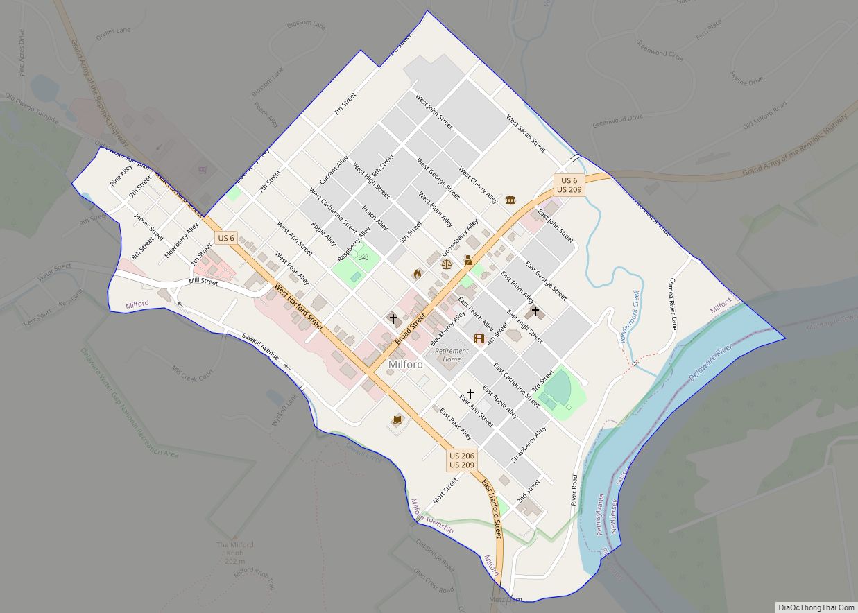 Map of Milford borough, Pennsylvania