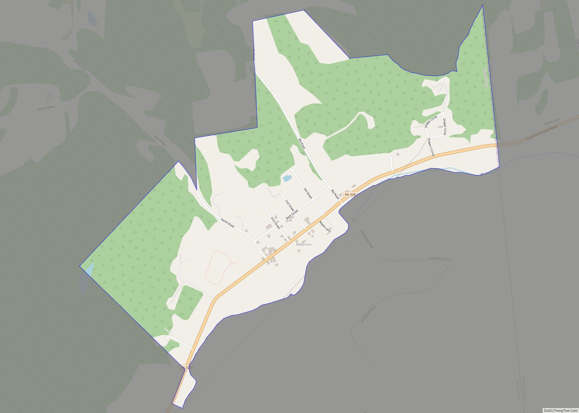 Map of Millerton CDP, Pennsylvania