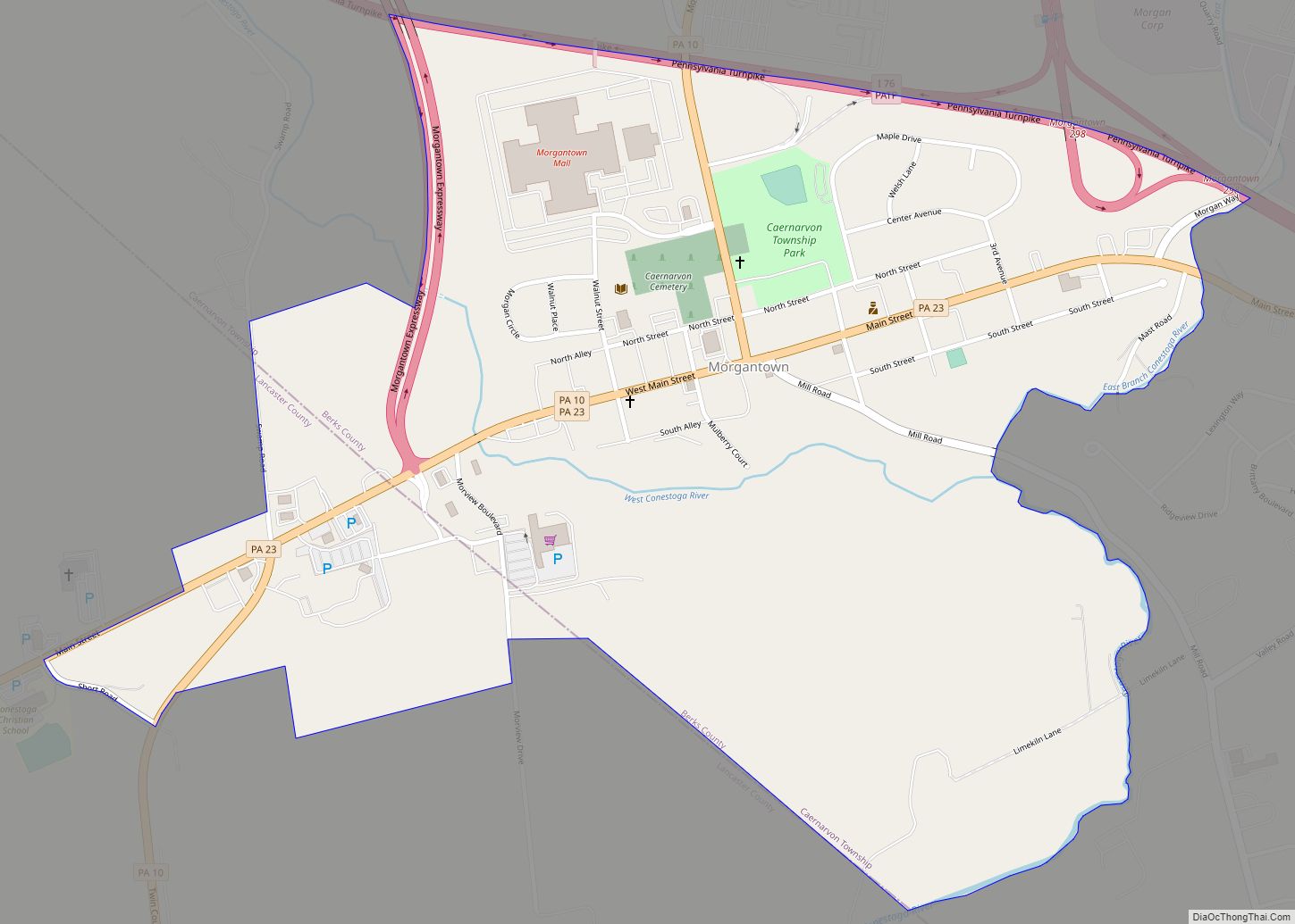 Map of Morgantown CDP, Pennsylvania