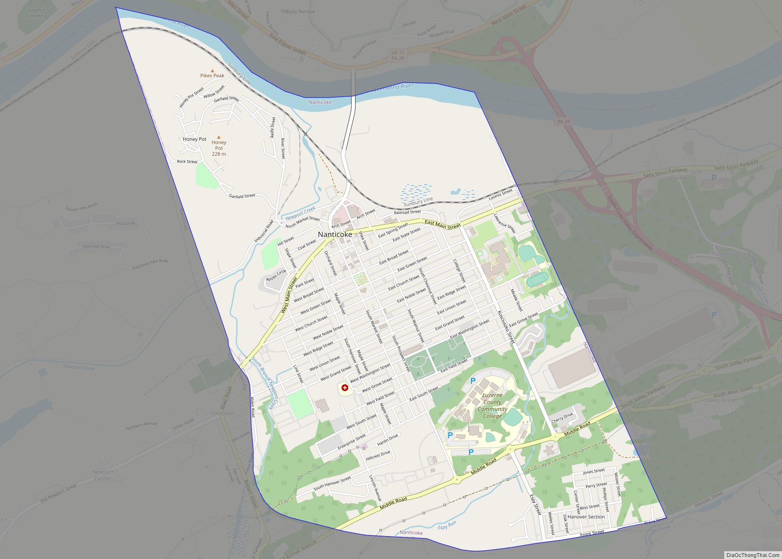 Map of Nanticoke city, Pennsylvania