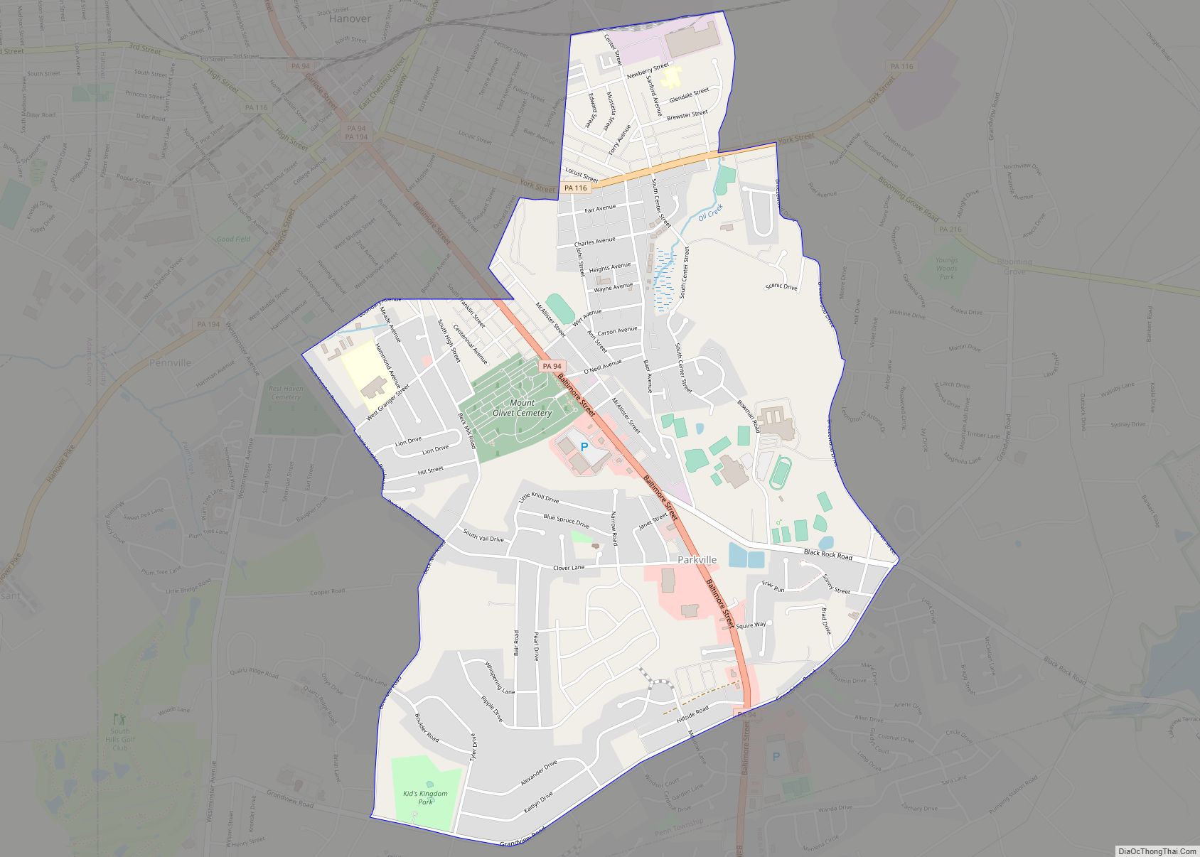 Map of Parkville CDP, Pennsylvania