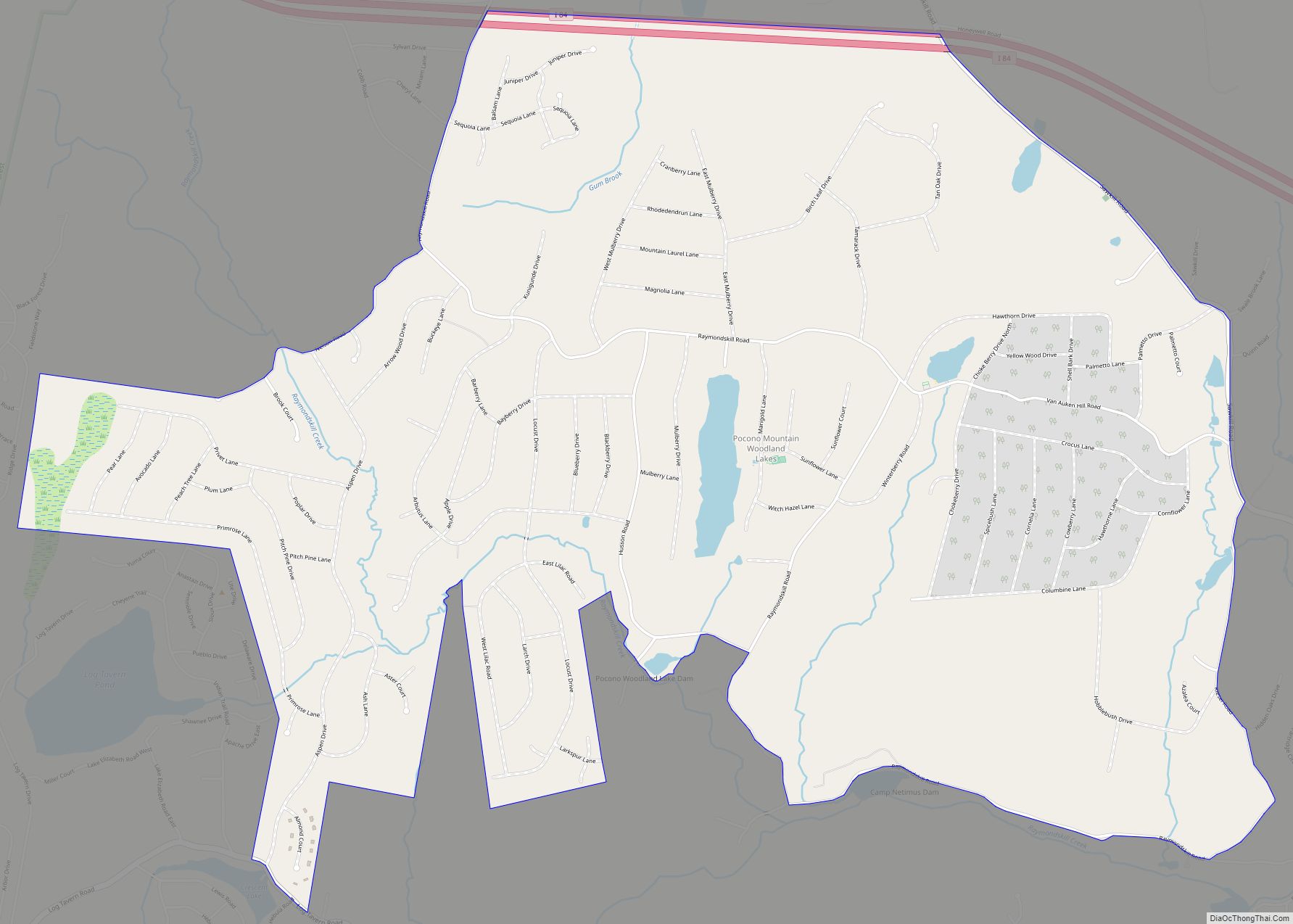 Map of Pocono Woodland Lakes CDP