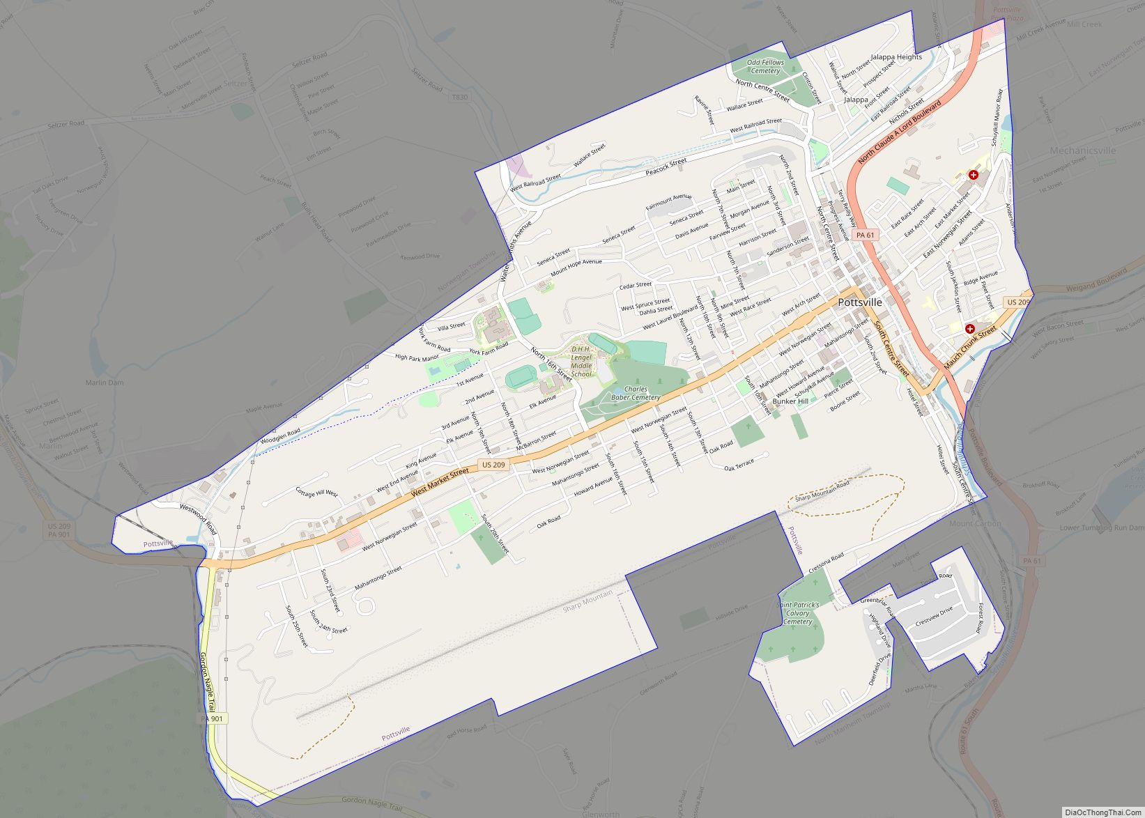 Map of Pottsville city, Pennsylvania