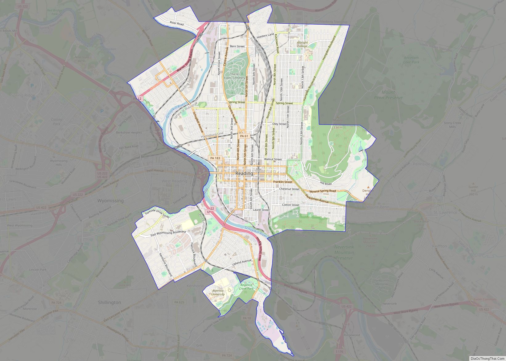 Map of Reading city, Pennsylvania