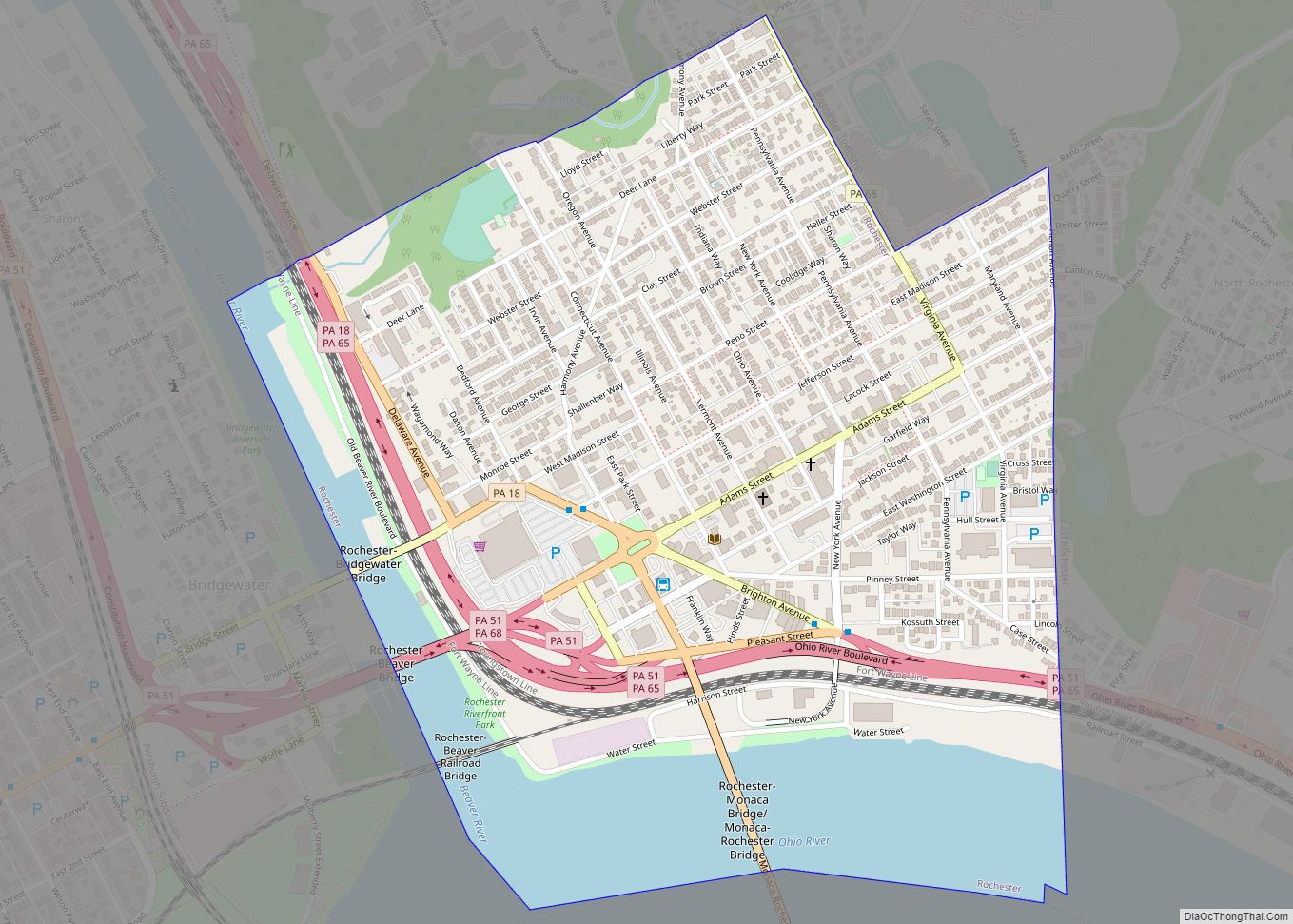 Map of Rochester borough, Pennsylvania