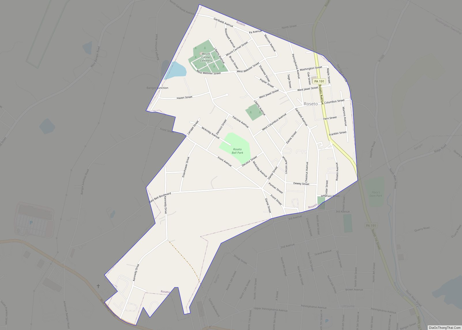 Map of Roseto borough