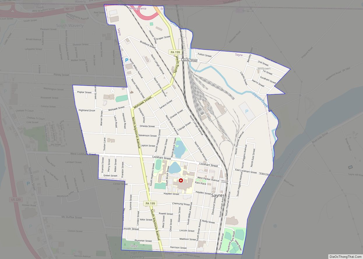 Map of Sayre borough, Pennsylvania