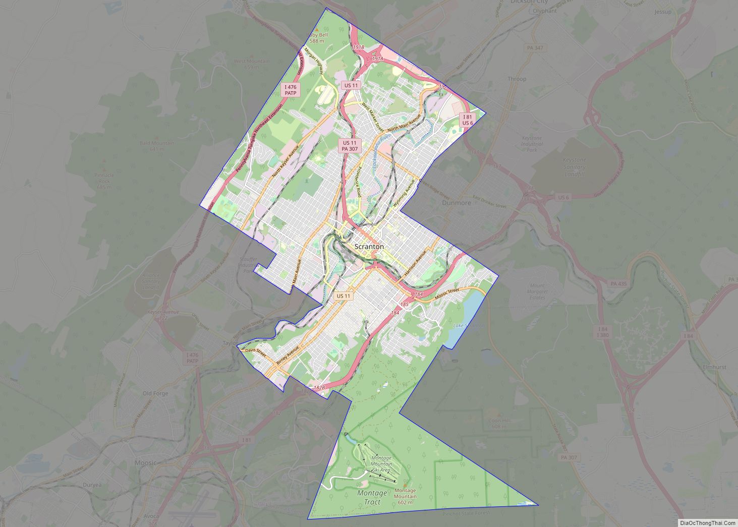 Map of Scranton city, Pennsylvania