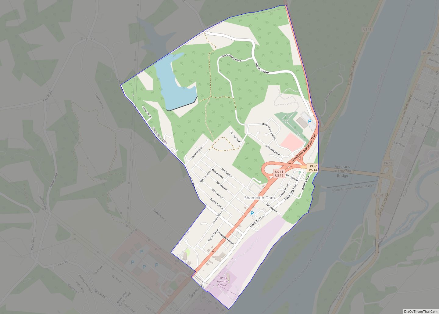 Map of Shamokin Dam borough