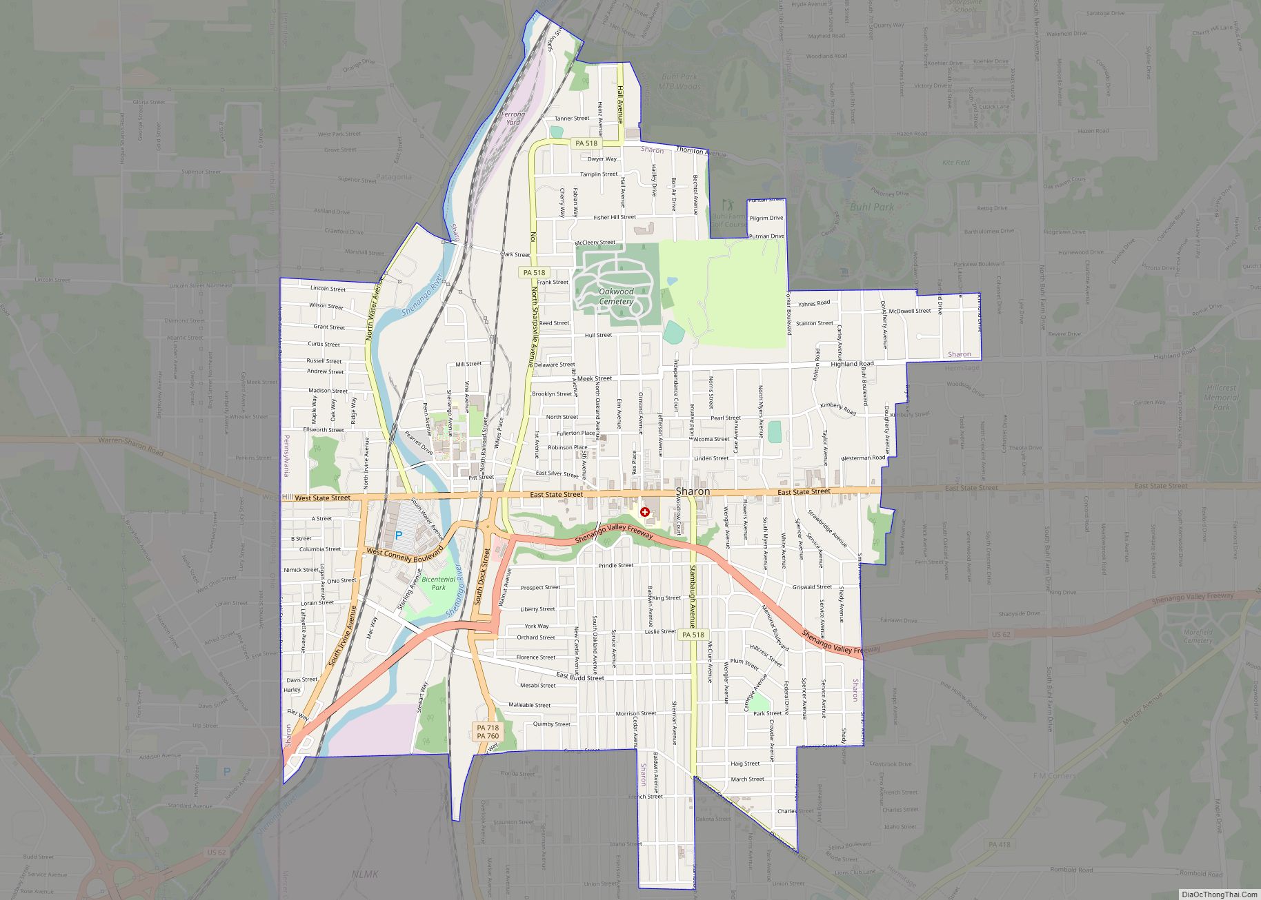 Map of Sharon city, Pennsylvania