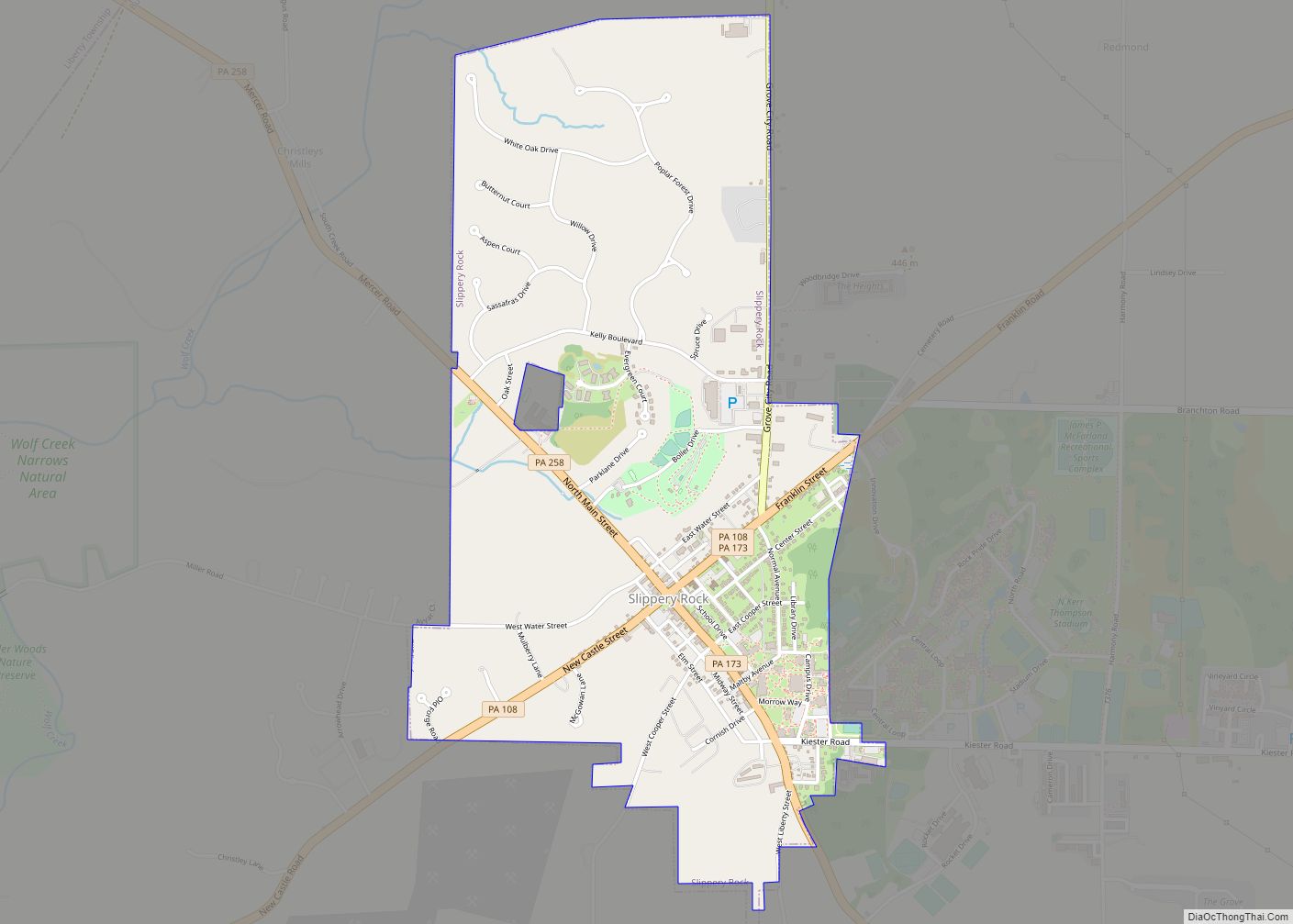 Map of Slippery Rock borough