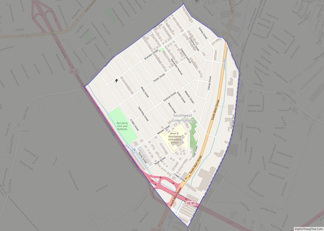 Map of Southwest Greensburg borough