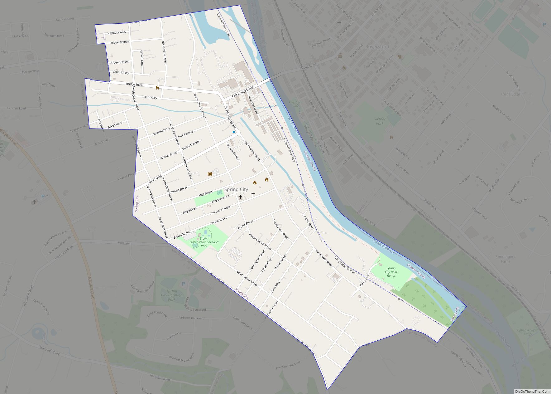 Map of Spring City borough, Pennsylvania