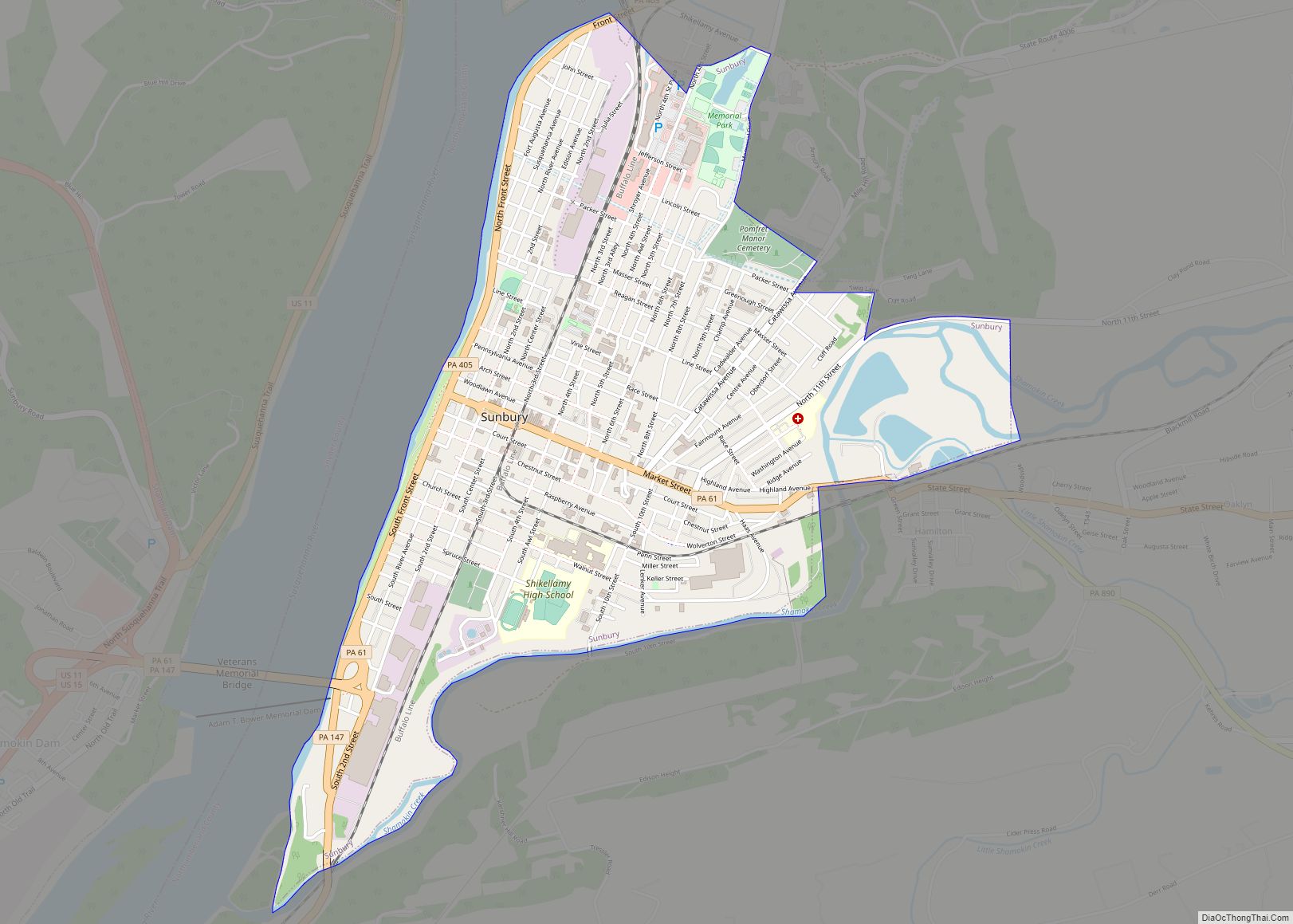 Map of Sunbury city, Pennsylvania