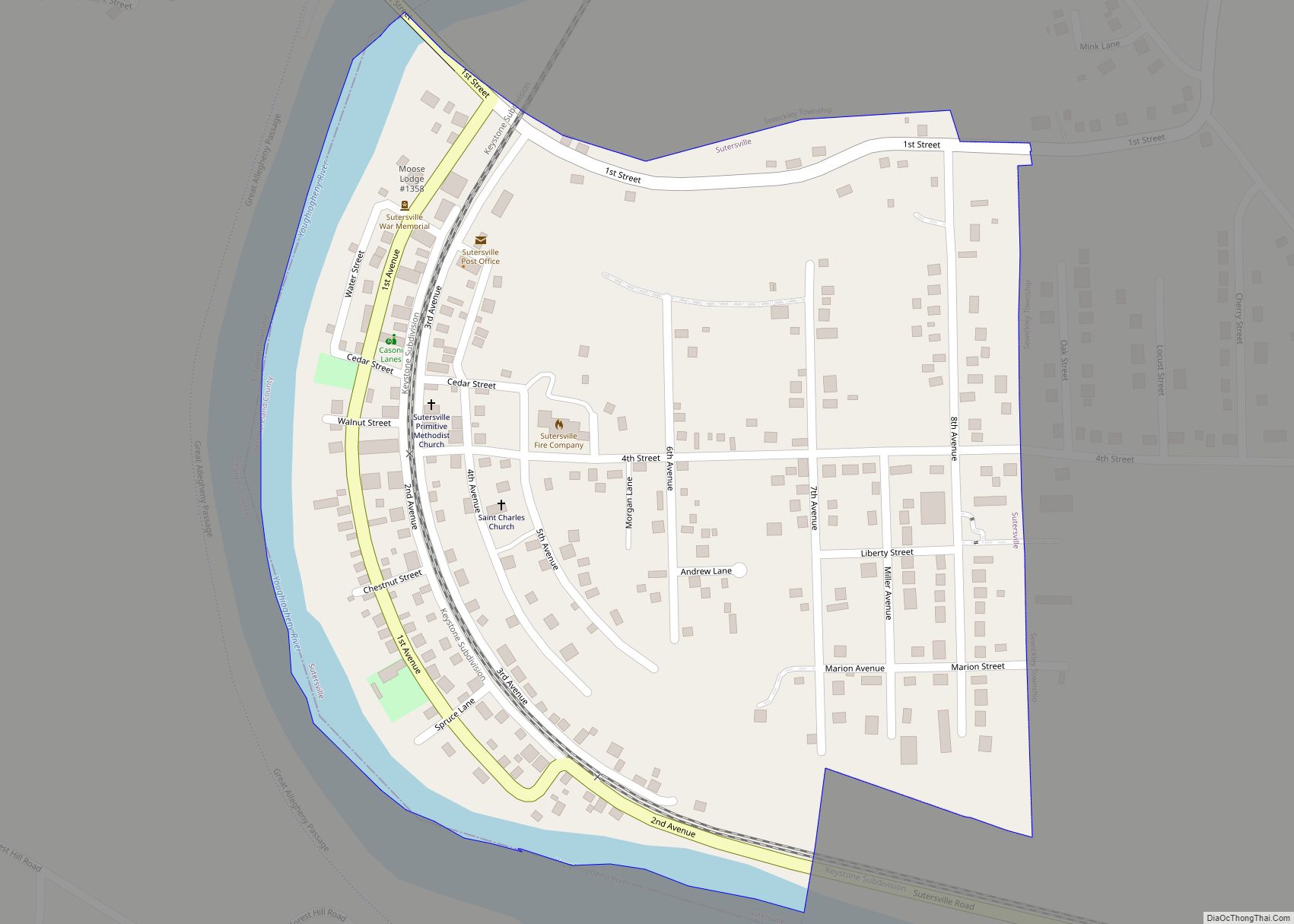 Map of Sutersville borough