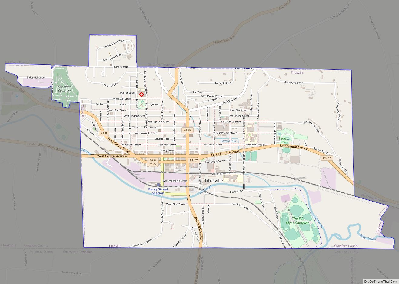 Map of Titusville city, Pennsylvania