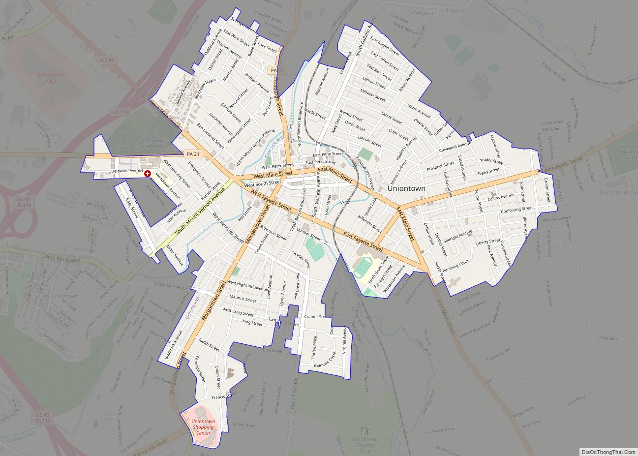 Map of Uniontown city, Pennsylvania