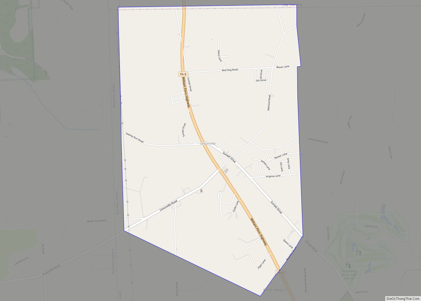 Map of Unionville CDP, Pennsylvania