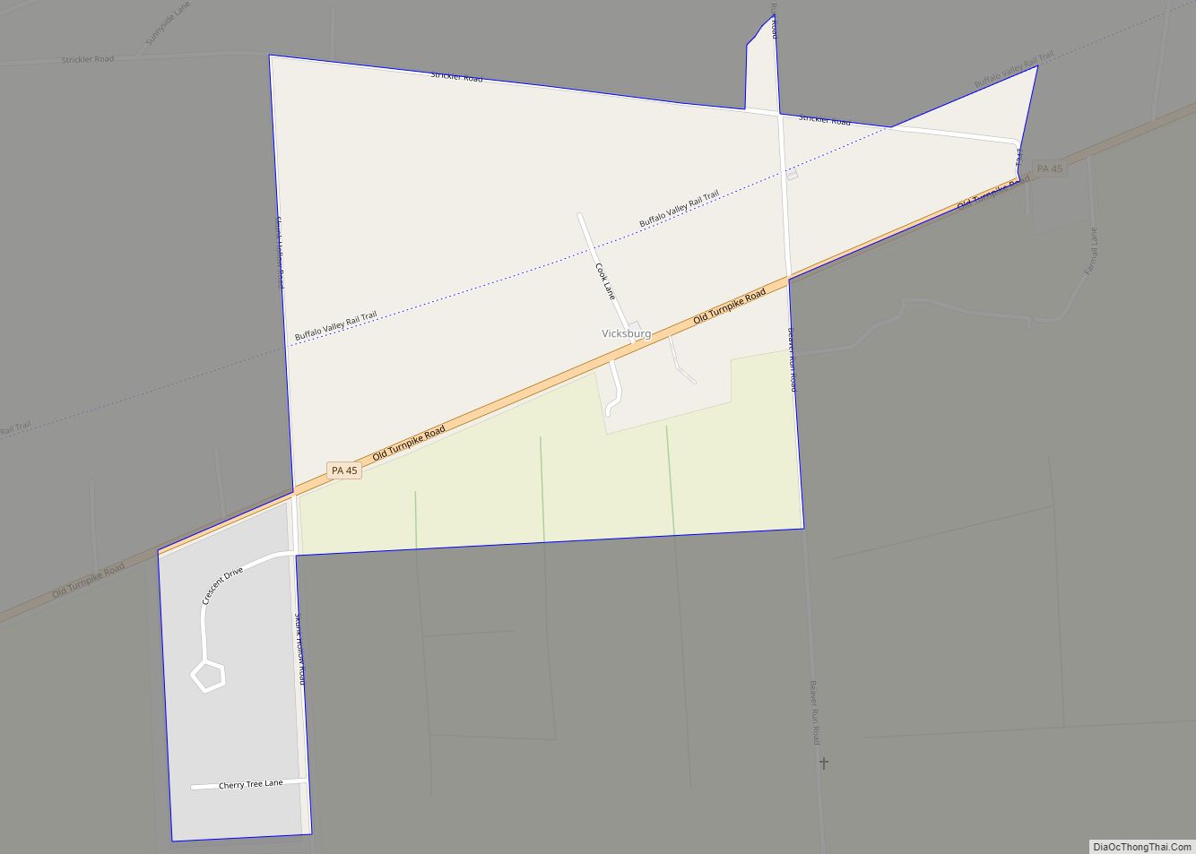 Map of Vicksburg CDP, Pennsylvania