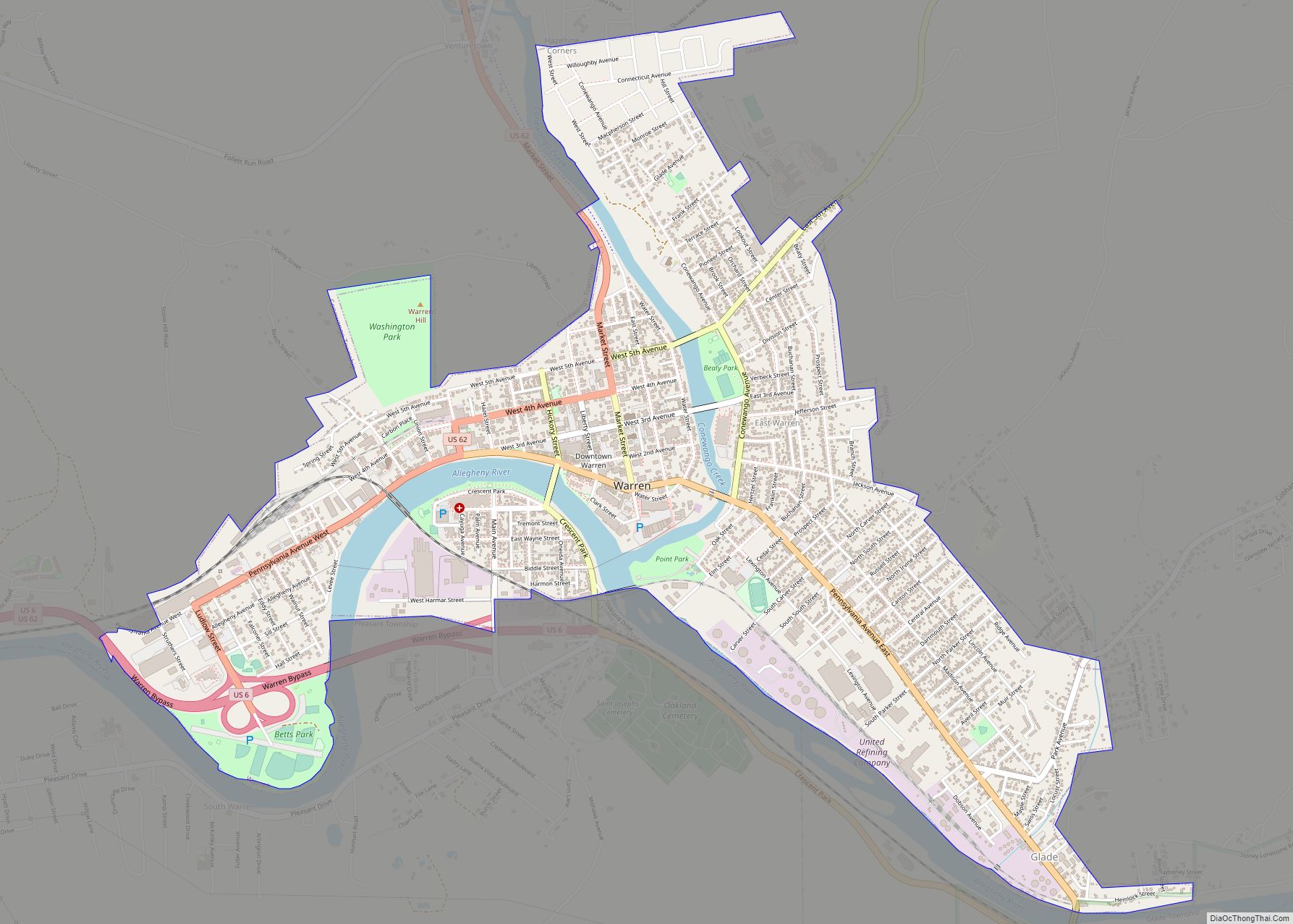 Map of Warren city, Pennsylvania