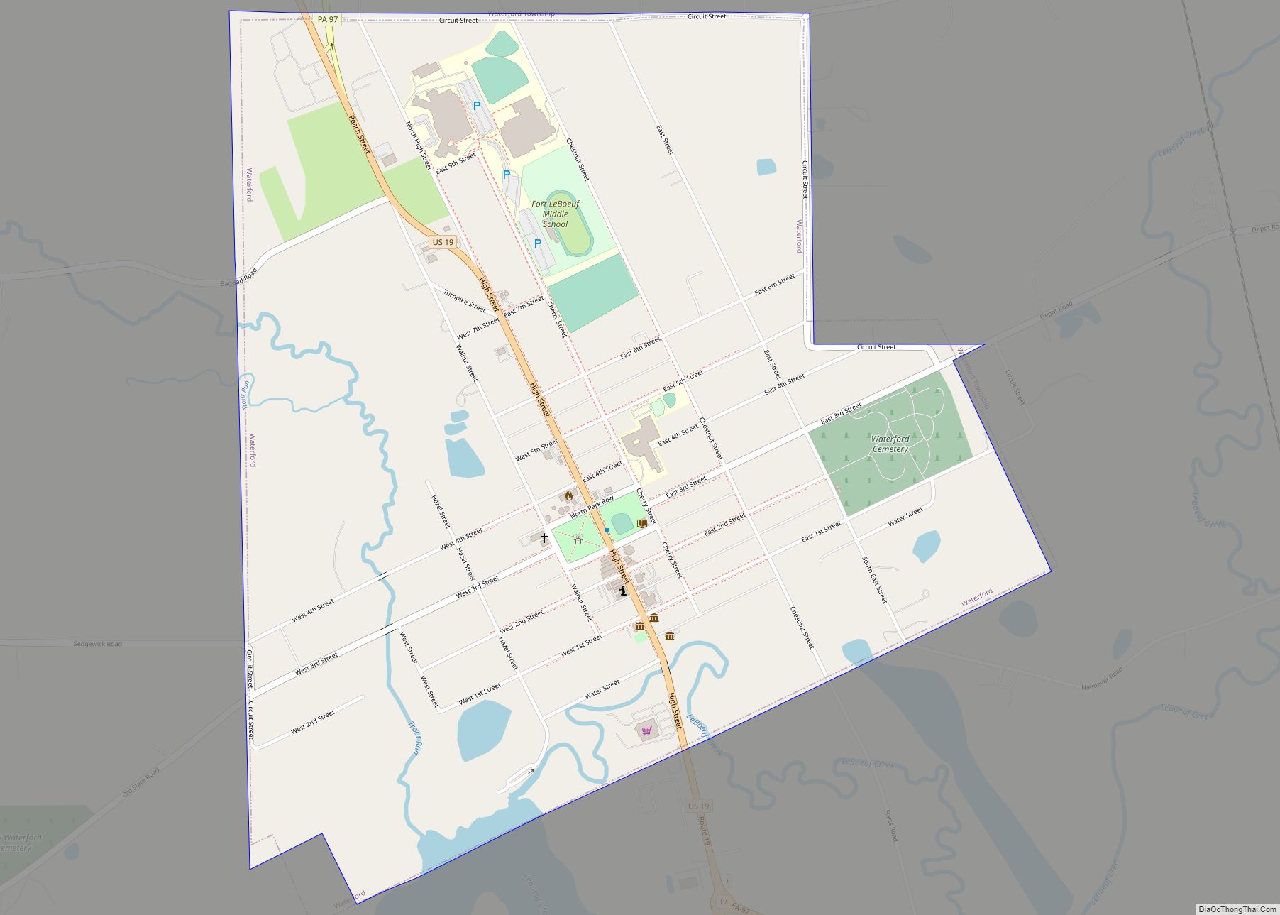 Map of Waterford borough, Pennsylvania