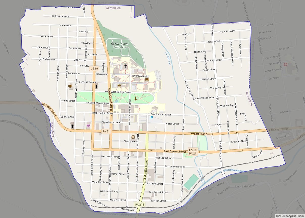 Map of Waynesburg borough, Pennsylvania