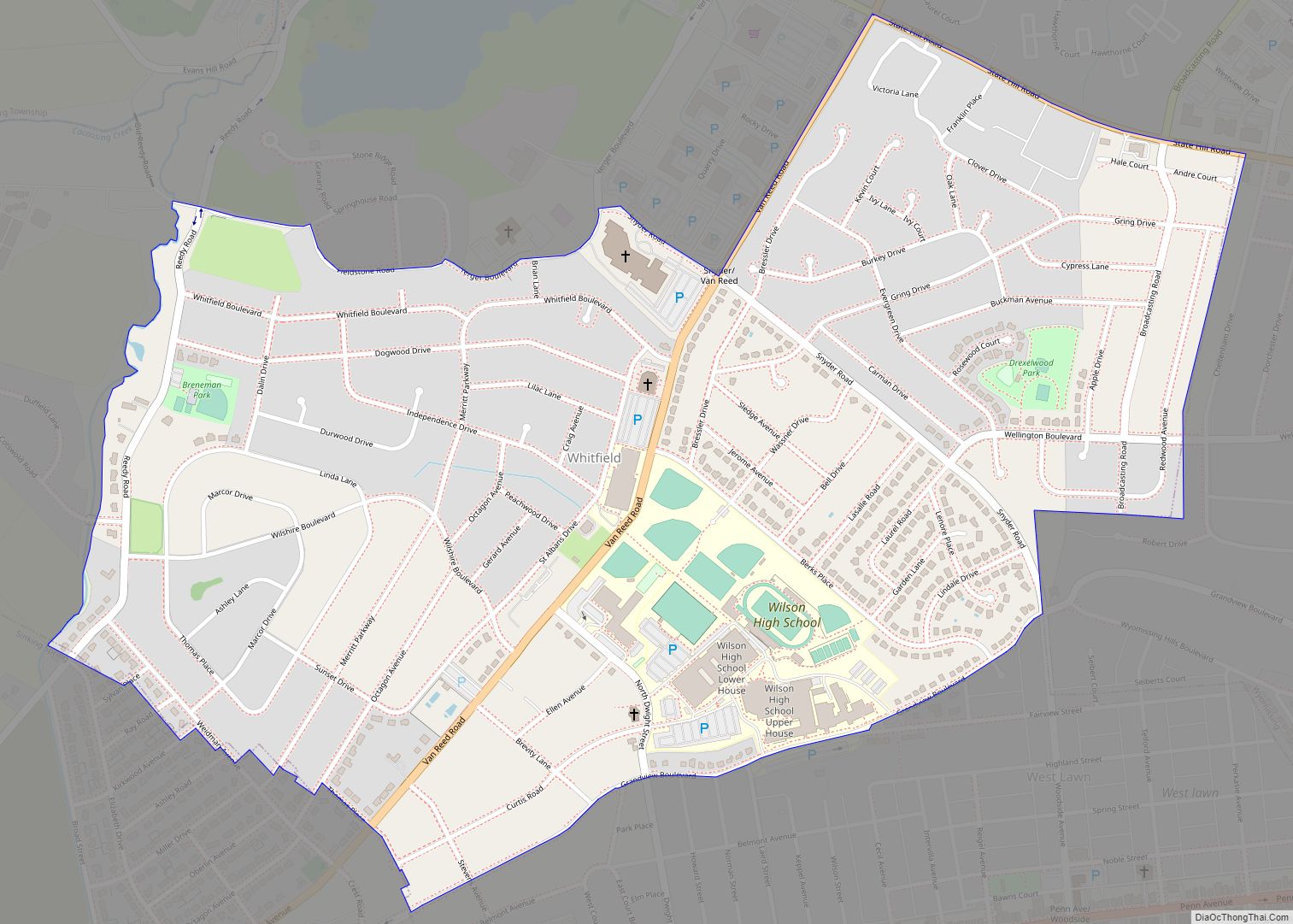 Map of Whitfield CDP, Pennsylvania