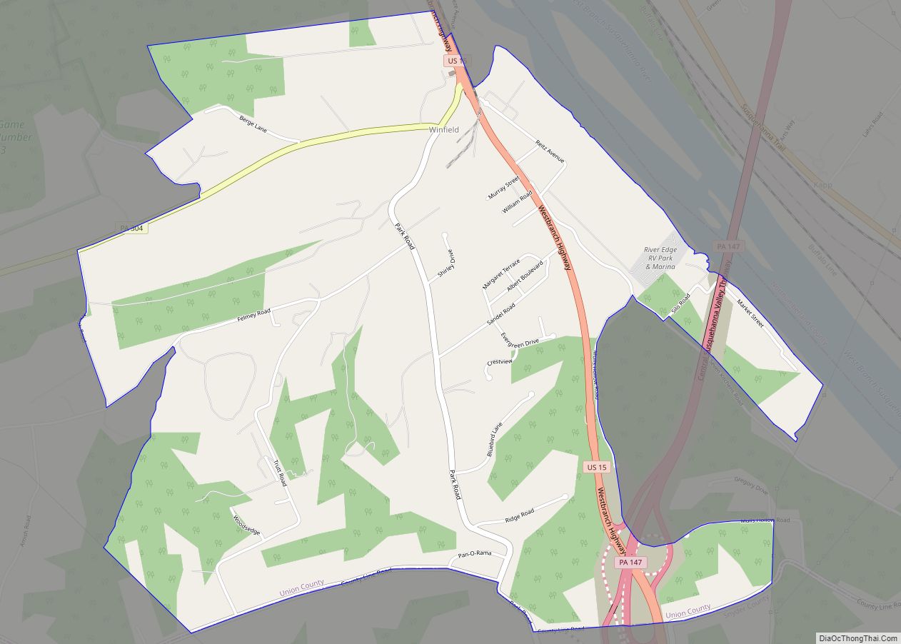 Map of Winfield CDP, Pennsylvania